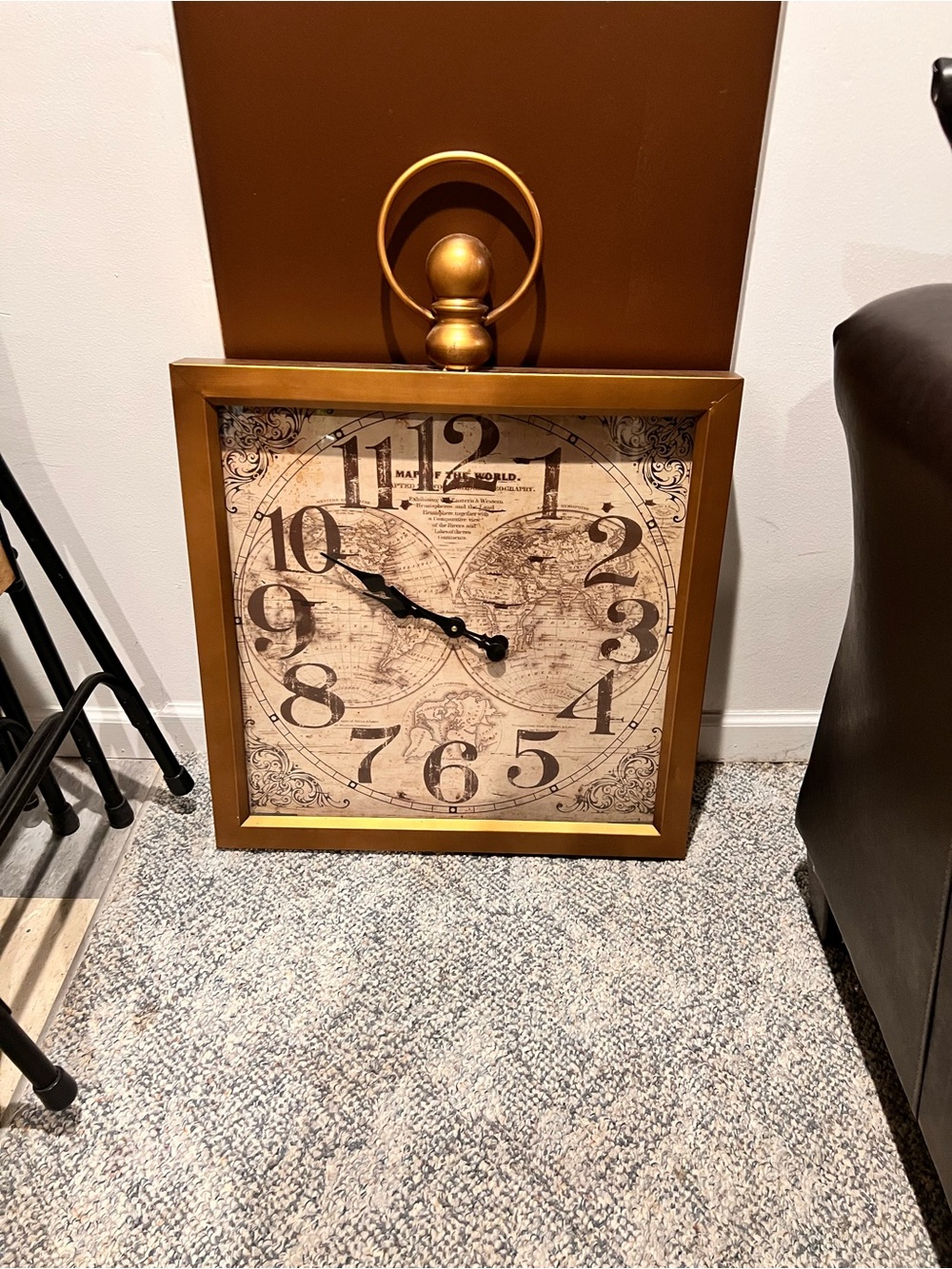 Classic Gold Square Wall Clock with Vintage Map Face
